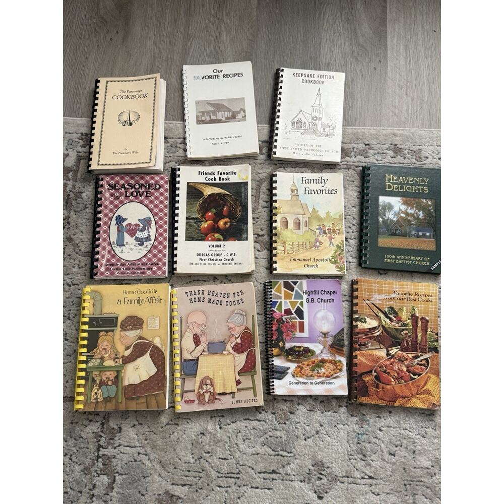 Vintage Church Community cookbook, Lot Spiral Bound 70’s-90’s southern recipes.